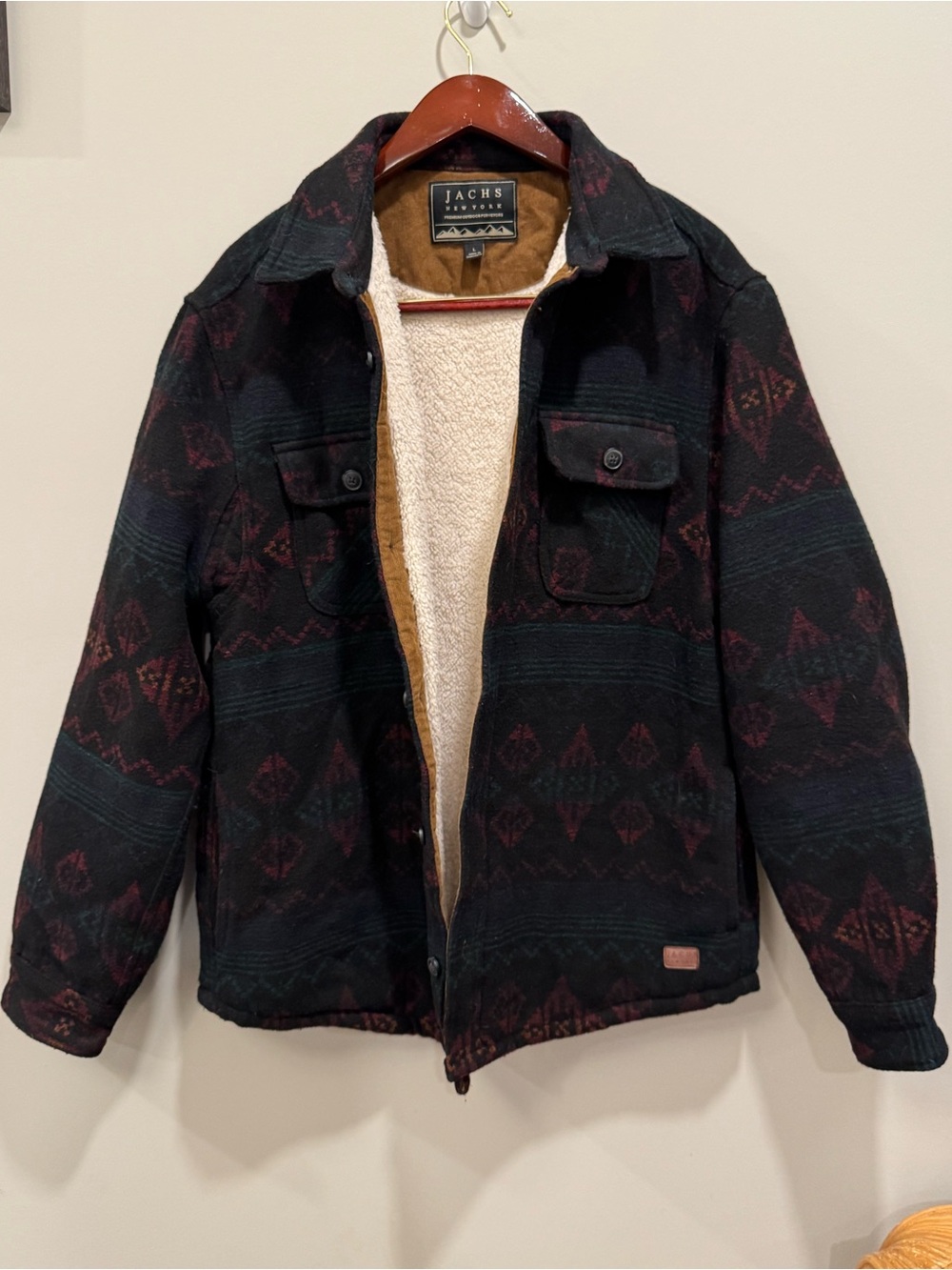 JACHS NY Mens Southwestern Aztec Sherpa Lined Wool Blend Jacket Size Large